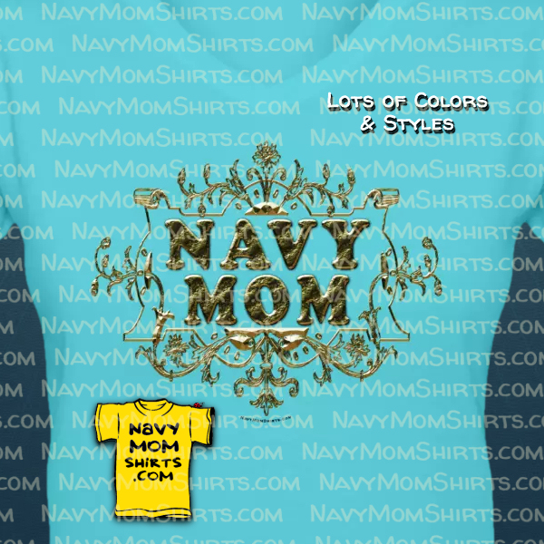 Navy Mom Shirts - 3D Gold Lettering in Filigree Frame