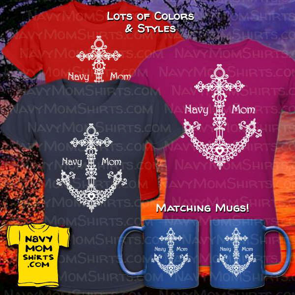 Navy Mom Shirts with Fancy Doodle Anchor by NavyFamilyShirts.com