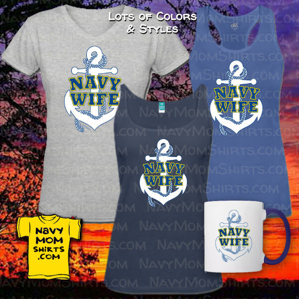 Navy Wife Shirts with Big White Anchor by NavyMomShirts.com
