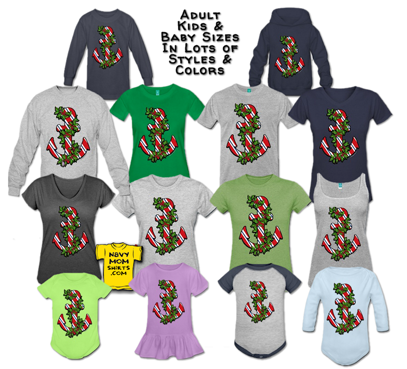 Military Christmas shirts - Anchor Christmas sweatshirts Candy Cane anchor shirts & hoodies for the Holidays by NavyMomShirts.com