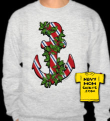 Anchor Candy Cane Shirts & Hoodies for the Holidays by NavyMomShirts.com