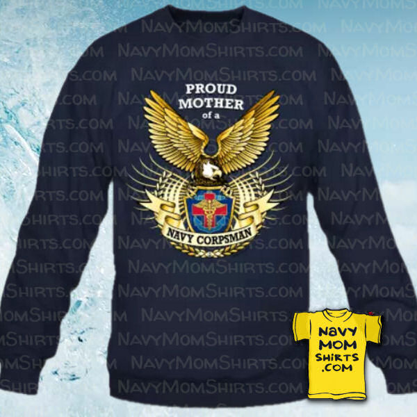 Proud Navy Corpsman Mom Sweatshirts with Big Eagle by NavyFamilyShirts.com