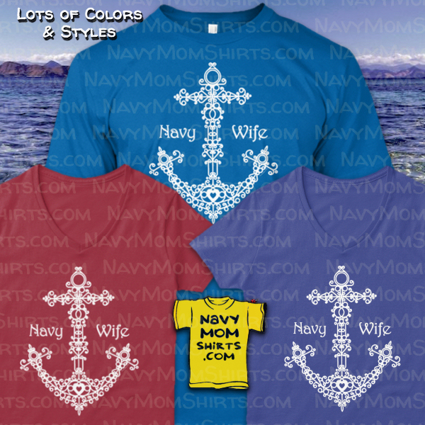 Navy Wife fancy doodle anchor shirts by NavyMomShirts.com