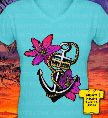 So Pretty! Navy Mom Anchor Shirt with Flowers at NavyMomShirts.com