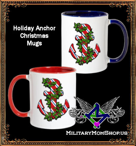 Military Navy Coast Guard Christmas Holiday Anchor Mugs by MilitaryMomShop.us