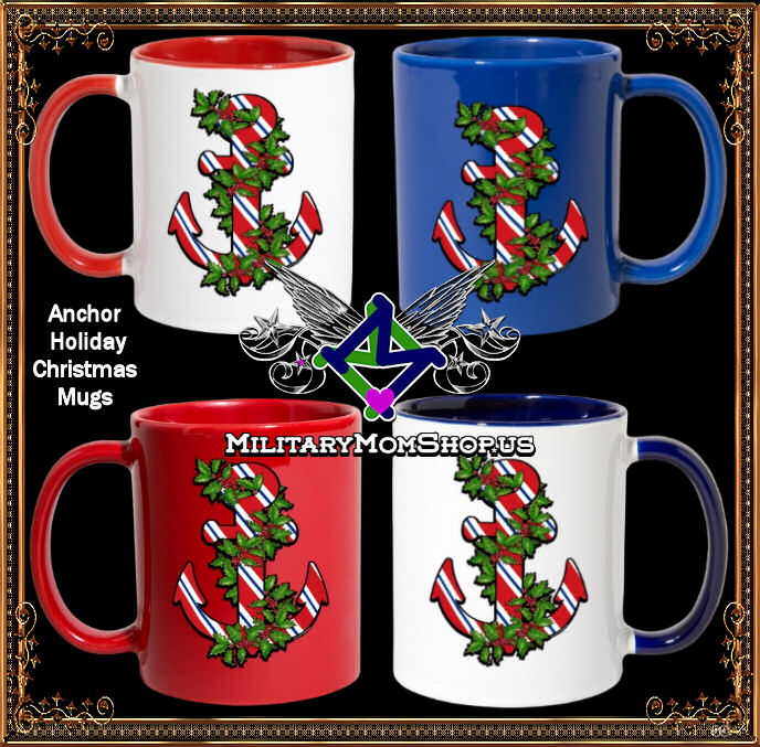 Navy Christmas Mugs Coast Guard Christmas Mugs Holiday Anchor by MilitaryMomShop.us