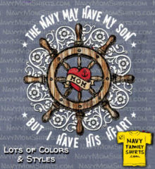 Beautiful Navy Mom Shirts and Gifts with Ships Wheel and Lace by Navy Family Shirts