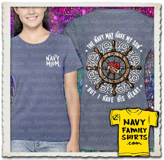 Beautiful Navy Mom Shirts and Gifts with Ships Wheel and Lace by NavyFamilyShirts.com