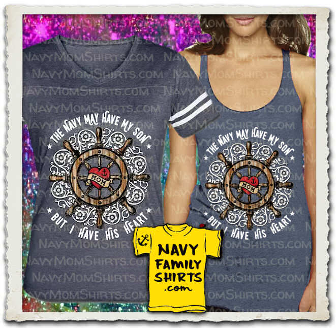 Beautiful Navy Mom Shirts and Gifts with Ships Wheel and Lace by Navy Family Shirts