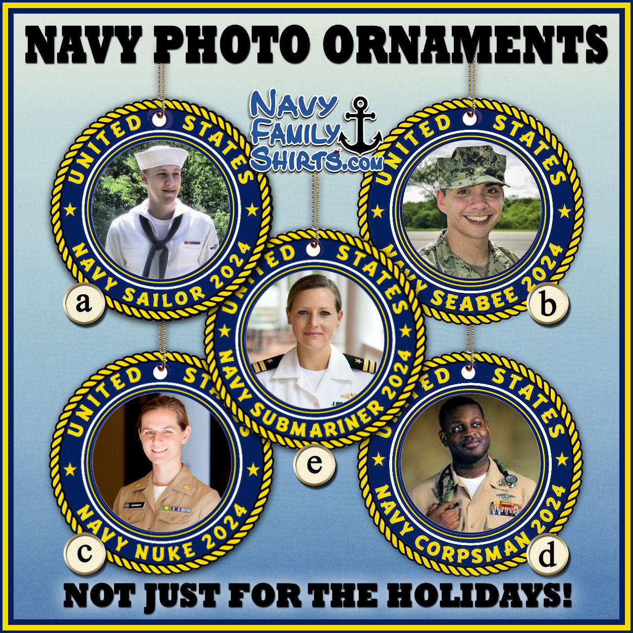 Custom Personalized Navy Photo Ornaments at NavyFamilyShirts.com